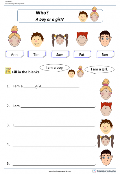 Boy Or Girl Worksheet â English Treasure Trove
